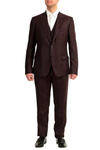 Pre-owned Dolce & Gabbana Men's Multi-color Silk Wool Plaid Three Piece Suit Us 44r It 54r In Purple/black