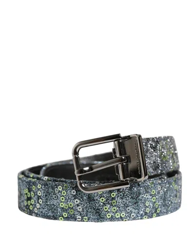 Dolce & Gabbana Sequin-embellished Buckle Belt In Gray