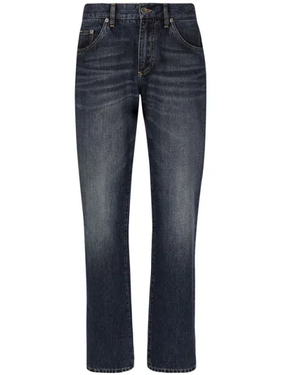 Dolce & Gabbana Logo-plaque Straight-leg Jeans In Navy