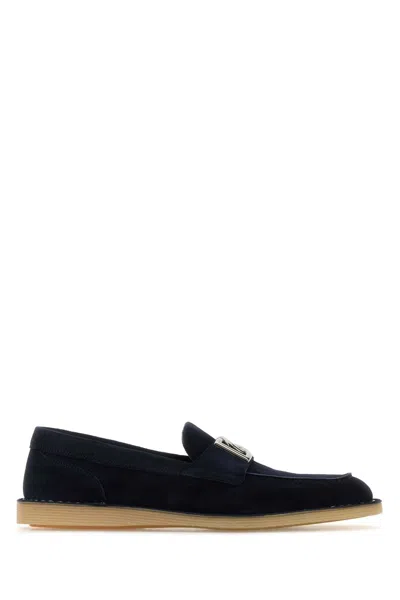 DOLCE & GABBANA DOLCE & GABBANA MEN NAVY BLUE SUEDE LOAFERS