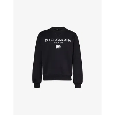 Dolce & Gabbana Milano Brand-print Cotton-jersey Sweatshirt In Nero