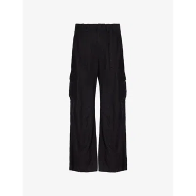 Dolce & Gabbana Patch-pocket Relaxed-fit Wide-leg Linen Cargo Trousers In Nero