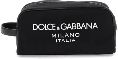 DOLCE & GABBANA MEN'S NERO TOILETRY BAG WITH PRINTED LOGO