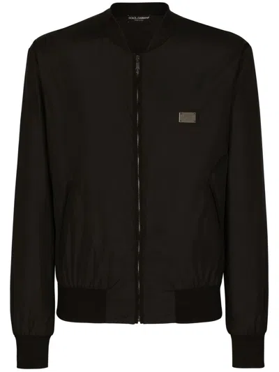 Dolce & Gabbana Men Nylon Jacket With Logo Plaque In Green