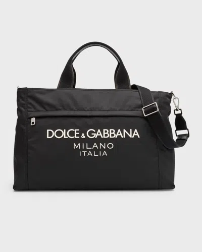 Dolce & Gabbana Embossed Logo Nylon Travel Bag In Black/blac