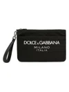 Dolce & Gabbana Black Pouch With Contrasting Rubberized Logo In Nylon In Black