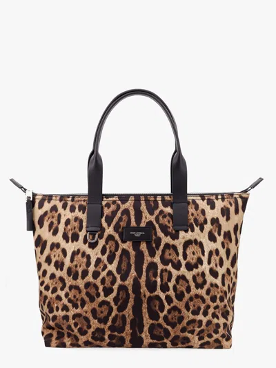 Dolce & Gabbana Men Nylon Shoulder Bag With Animalier Print In Multicolor