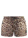 Dolce & Gabbana Brown All-over Leopard Print Shorts Swimsuit In Beige