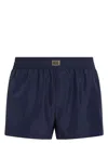 Dolce & Gabbana Short Swim Trunks With Logo Plaque In Blue