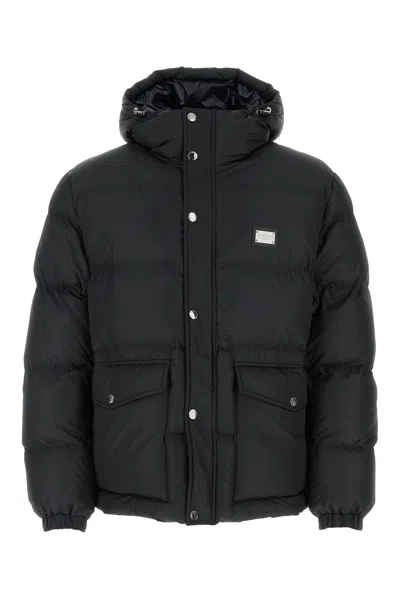 Dolce & Gabbana Logo-plaque Padded Hooded Jacket In Black