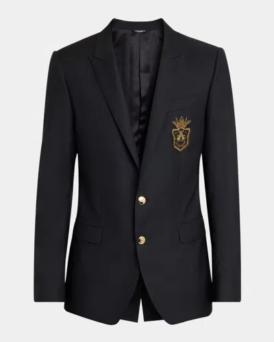 Dolce & Gabbana Men's Peak-lapel Emblem Blazer In Charcoal