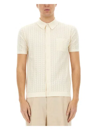 DOLCE & GABBANA MEN'S PERFORATED COTTON KNIT SHIRT