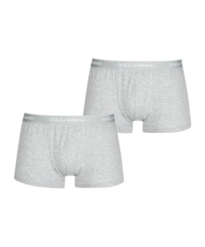Dolce & Gabbana Men's Plain Cotton Stretch Boxers, 2-pack In Gray