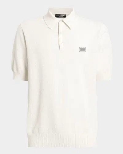 Dolce & Gabbana Men's Plaque Polo Shirt In Natural