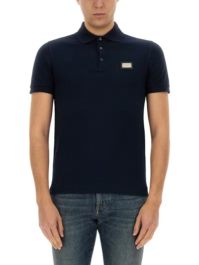Dolce & Gabbana Logo-patch Polo Shirt In Black