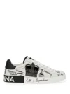 Dolce & Gabbana White Low Top Sneakers With Logo Patch On The Tongue And All-over Print In Leather Man In Yellow