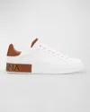Dolce & Gabbana White Calf Leather Portofino Sneakers In Red
