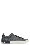 Dolce & Gabbana Leather And Fabric Low-top Sneakers With All-over Motif In Black