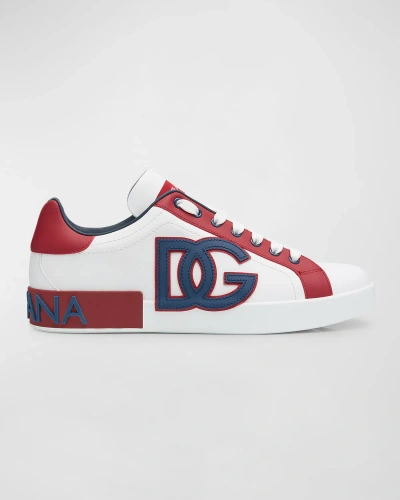 Dolce & Gabbana Men's Portofino Leather Low-top Sneakers In Red/blue