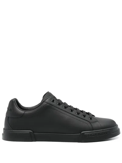 Dolce & Gabbana Men Portofino Leather Sneakers In Black