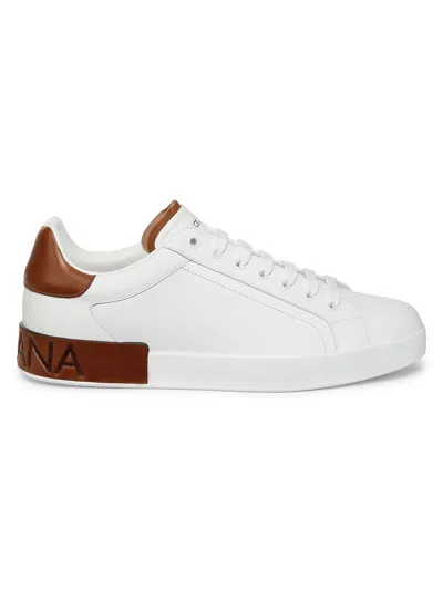 Dolce & Gabbana Portofino Leather Sneakers In White