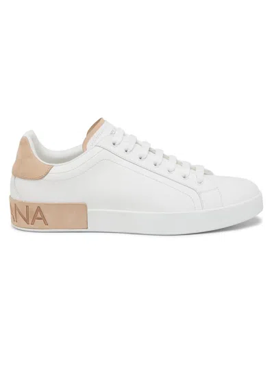 Dolce & Gabbana Portofino White Low Top Sneakers With Logo Lettering On The Tongue And Contrasting Heel With Logo Le