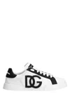 Dolce & Gabbana Portofino Light Strobel Sneakers In Canvas And Calfskin In White