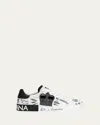 Dolce & Gabbana White Low Top Sneakers With Logo Patch On The Tongue And All-over Print In Leather Man In Bia/nero