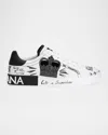 Dolce & Gabbana White Low Top Sneakers With Logo Patch On The Tongue And All-over Print In Leather Man In Bia/nero
