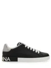 Dolce & Gabbana Portofino Sneakers In Black Leather With Silver Inserts In Black
