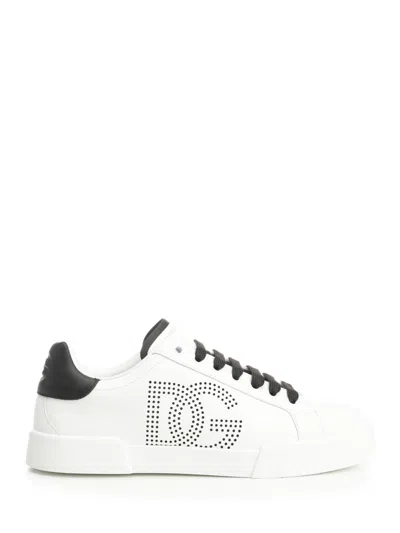 Dolce & Gabbana Portofino Light Sneakers In Black And White Leather