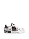 Dolce & Gabbana White Low Top Sneakers With Logo Patch On The Tongue And All-over Print In Leather Man In White