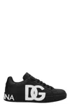 Dolce & Gabbana Portofino Sneakers In Black Calf Leather With White Logo In Multicolor