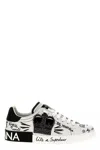 Dolce & Gabbana White Low Top Sneakers With Logo Patch On The Tongue And All-over Print In Leather Man In Multicolor