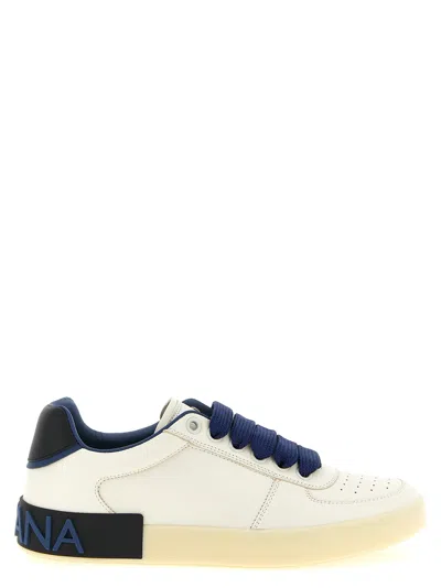 Dolce & Gabbana Portofino Leather Sneakers In Neutral
