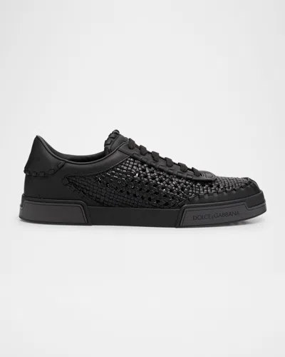 DOLCE & GABBANA MEN'S PORTOFINO YACHT WOVEN LEATHER LOW-TOP SNEAKERS