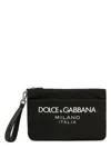 Dolce & Gabbana Black Pouch With Contrasting Rubberized Logo In Nylon In Black