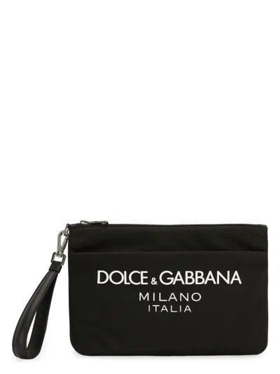DOLCE & GABBANA MEN'S POUCH WITH RUBBERIZED LOGO