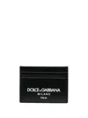 Dolce & Gabbana Calf Leather Cardholder With White Logo In Black