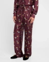 DOLCE & GABBANA MEN'S PRINTED SATIN DRAWSTRING PANTS