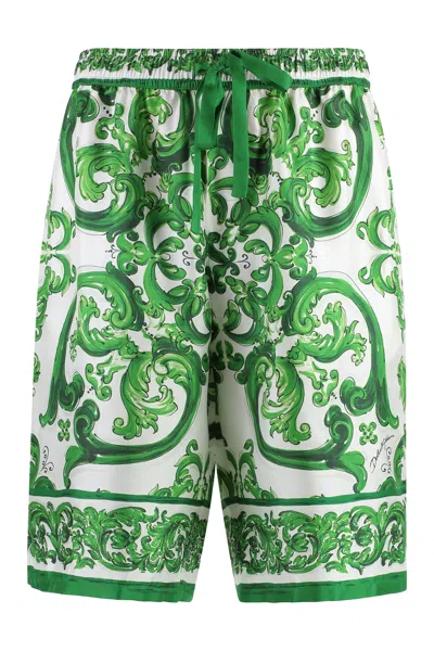 DOLCE & GABBANA MEN'S PRINTED SILK BERMUDA SHORTS