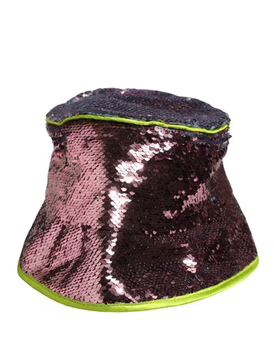 Dolce & Gabbana Men Purple Sequined Bucket Fisherman Capello Hat In Brown
