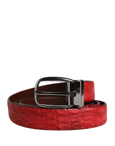 Pre-owned Dolce & Gabbana Men Red Exotic Leather Metal Buckle Men's Belt ()