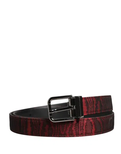 Dolce & Gabbana Men Red Jacquard Acetate Metal Buckle Men's Belt In Multi