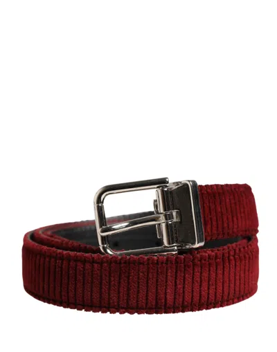 Dolce & Gabbana Men Red Velvet Leather Metal Buckle Men's Belt