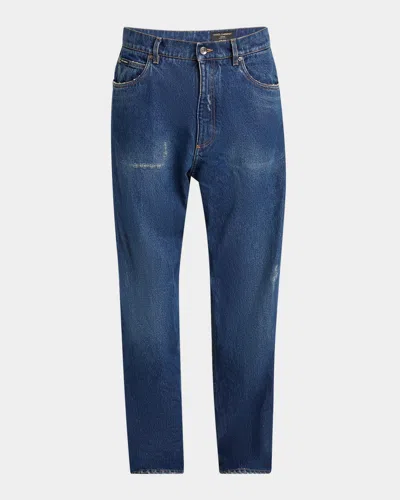 Dolce & Gabbana Men's Relaxed-fit Logo Plaque Jeans In Blue