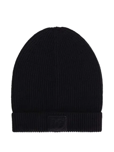 Dolce & Gabbana Men Ribbed Hat With Logo Plaque In Black