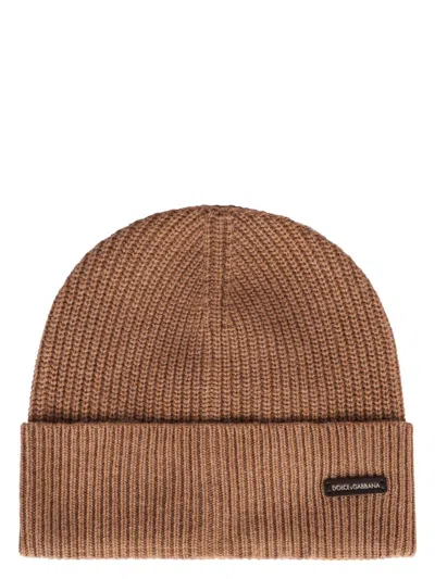 Dolce & Gabbana Men's Ribbed Knit Beanie Hat In Brown