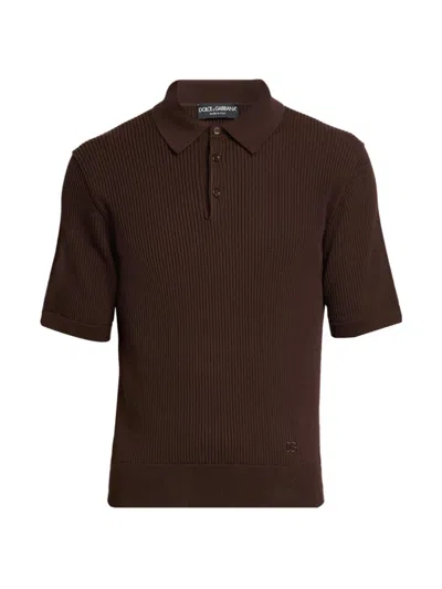Dolce & Gabbana Men's Rib-knit Cotton Polo Shirt In Brown
