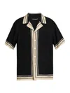 Dolce & Gabbana Men Hawaii Shirt With Logo And Striped Print In Black